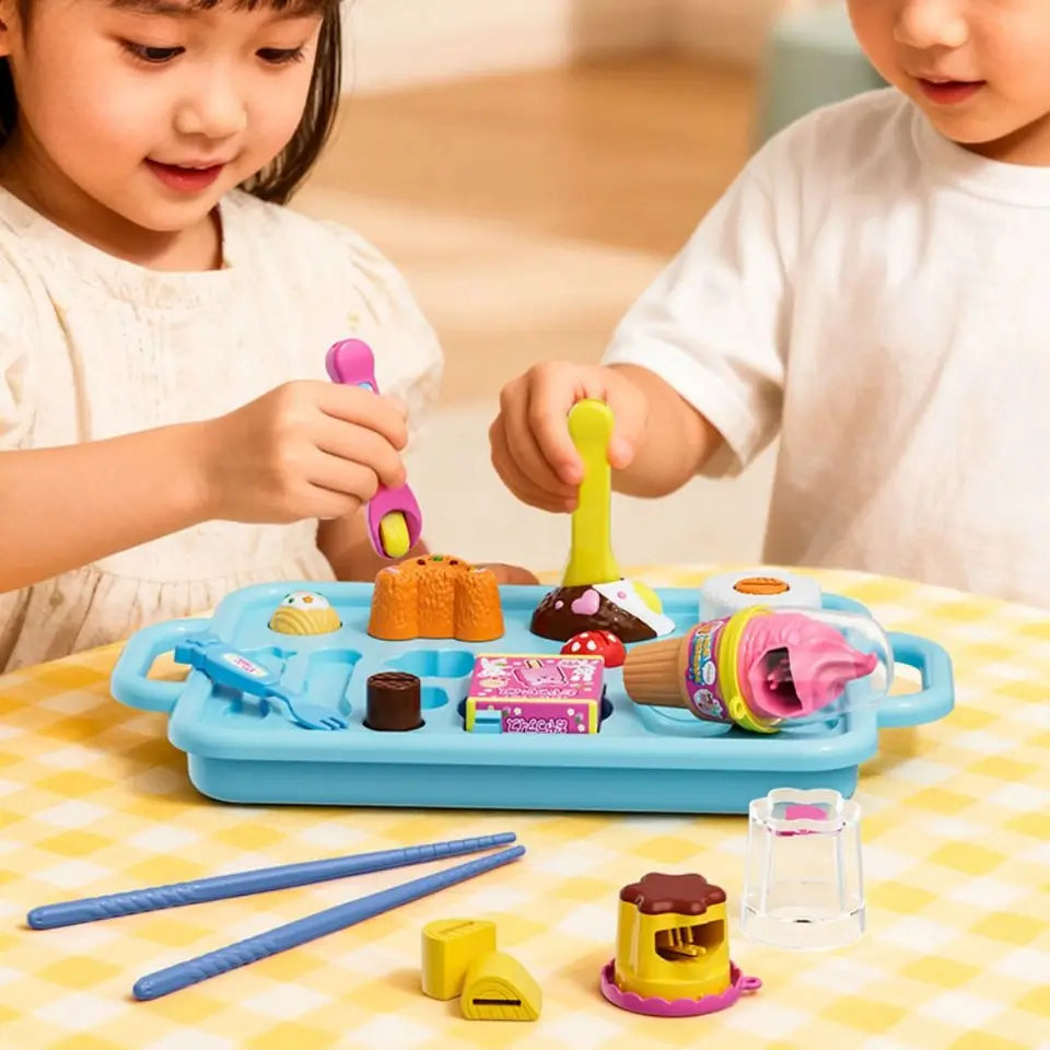 Little BearShape Pudding Feeding Set Pretend Play Early Education Lunch Box Pudding Toy Role Play Simulation Model