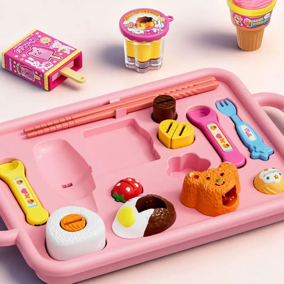 Little BearShape Pudding Feeding Set Pretend Play Early Education Lunch Box Pudding Toy Role Play Simulation Model