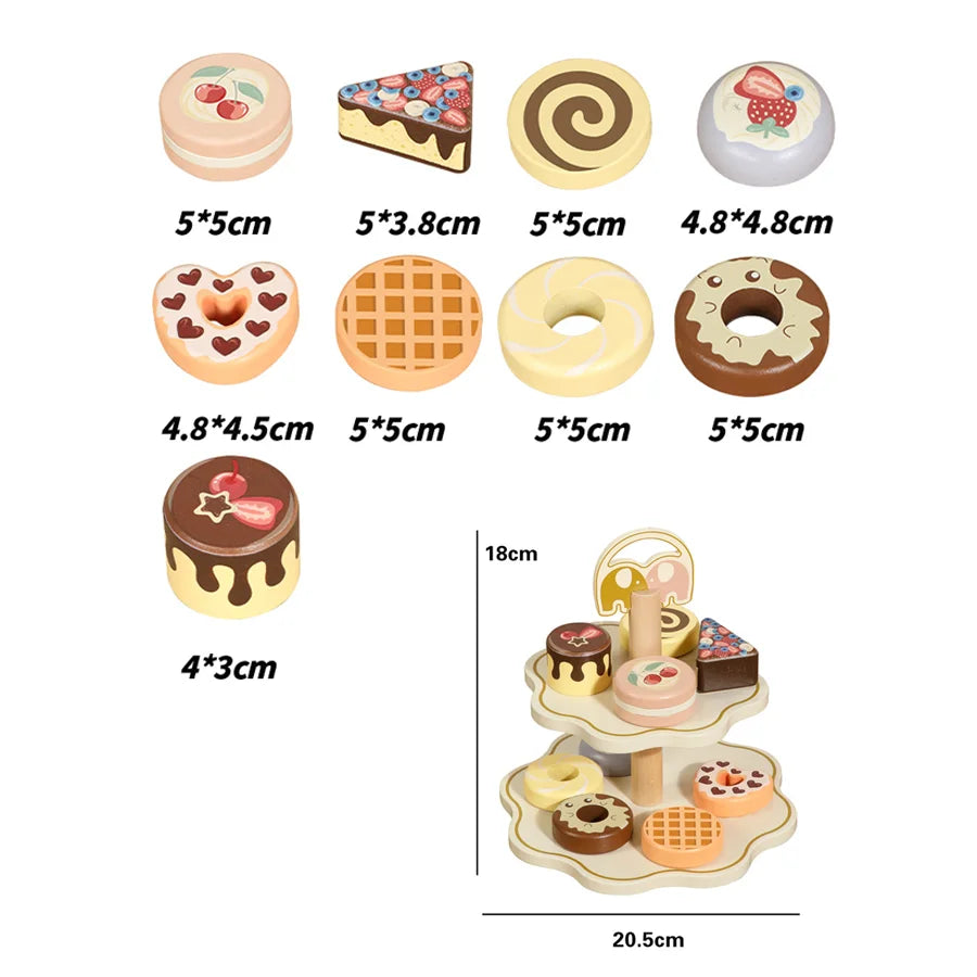 Children Wooden Pretend Play Toys House Dessert Stand Tea Kitchen Role Play Imitation Game Early Educational Toys for Girls Boy