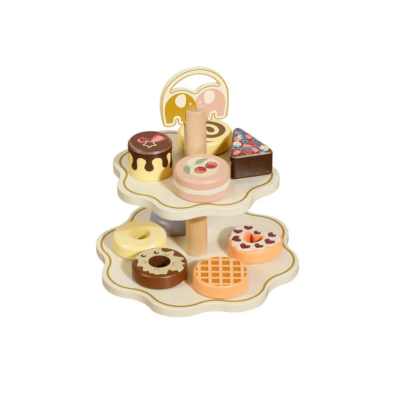 Children Wooden Pretend Play Toys House Dessert Stand Tea Kitchen Role Play Imitation Game Early Educational Toys for Girls Boy