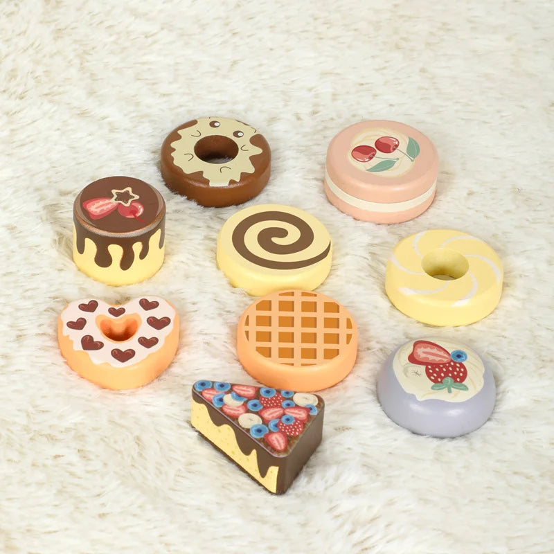 Children Wooden Pretend Play Toys House Dessert Stand Tea Kitchen Role Play Imitation Game Early Educational Toys for Girls Boy