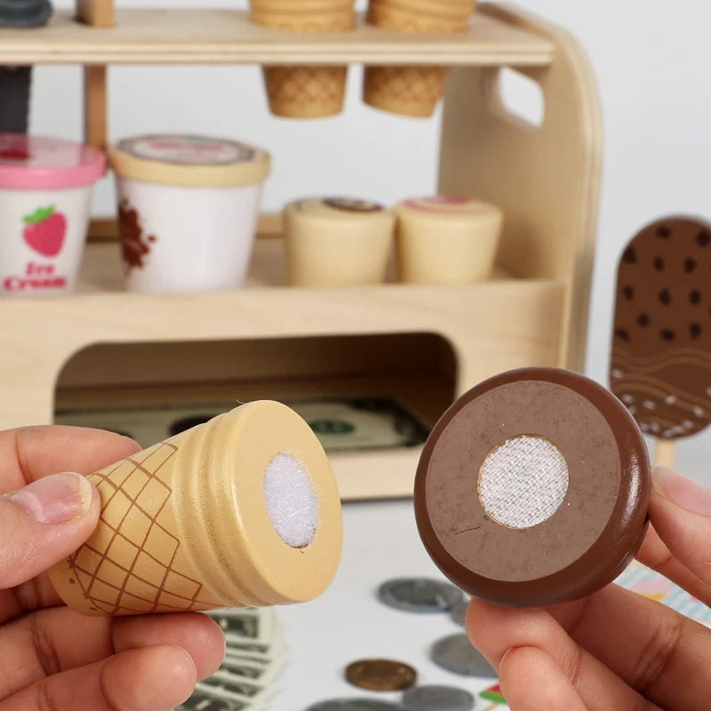 Ice Cream Cart Toy Set - Includes Ice Cream Cones Ice Cream Scoop And Toppings - Perfect Gift For Pretend Play Party Games